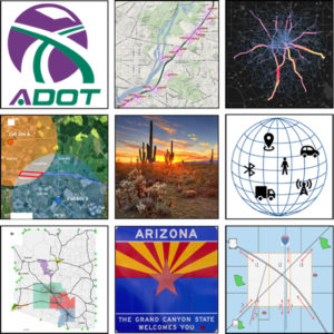 Collage of Arizona-related logos, maps, and locations.