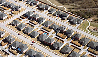 Aerial view of a residential neighborhood.